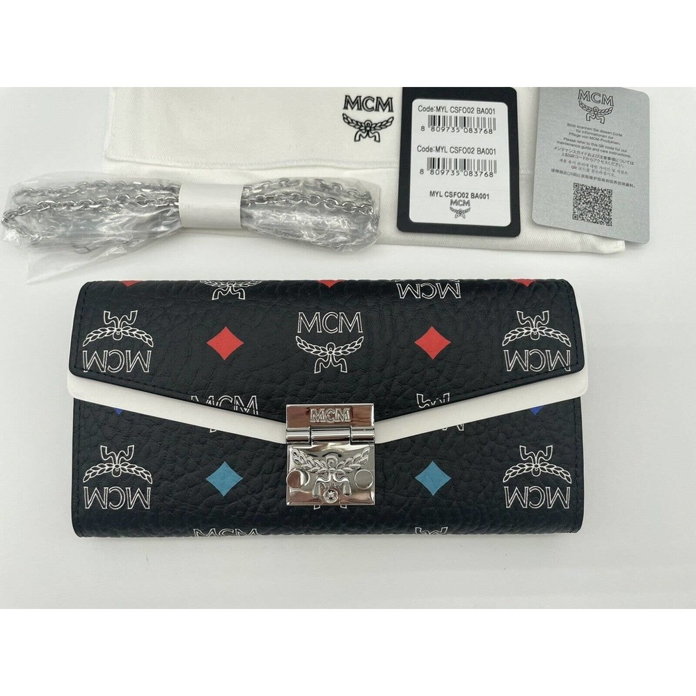 NEW MCM BLACK LEATHER SPECTRUM DIAMOND CHAIN WALLET CROSSBODY BAG BOX NWT